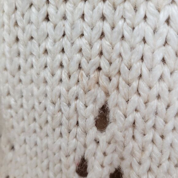 Vintage Hand Knit Cream with Pastel Floral Women's Cardigan Sweater Pointelle - Picture 3 of 13